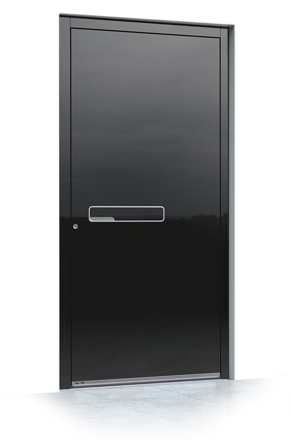3 jednokrilni mockup Pirnar alu entrance door ultimum pure 611a glass