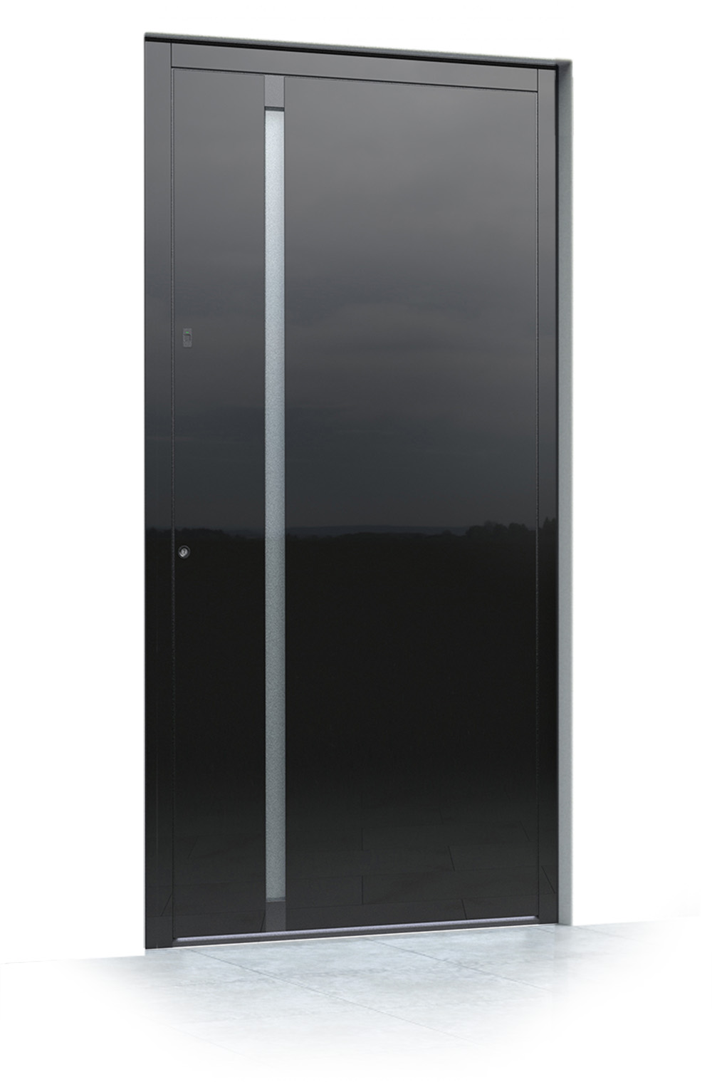 9 jednokrilni mockup Pirnar alu entrance door ultimum pure 624 glass